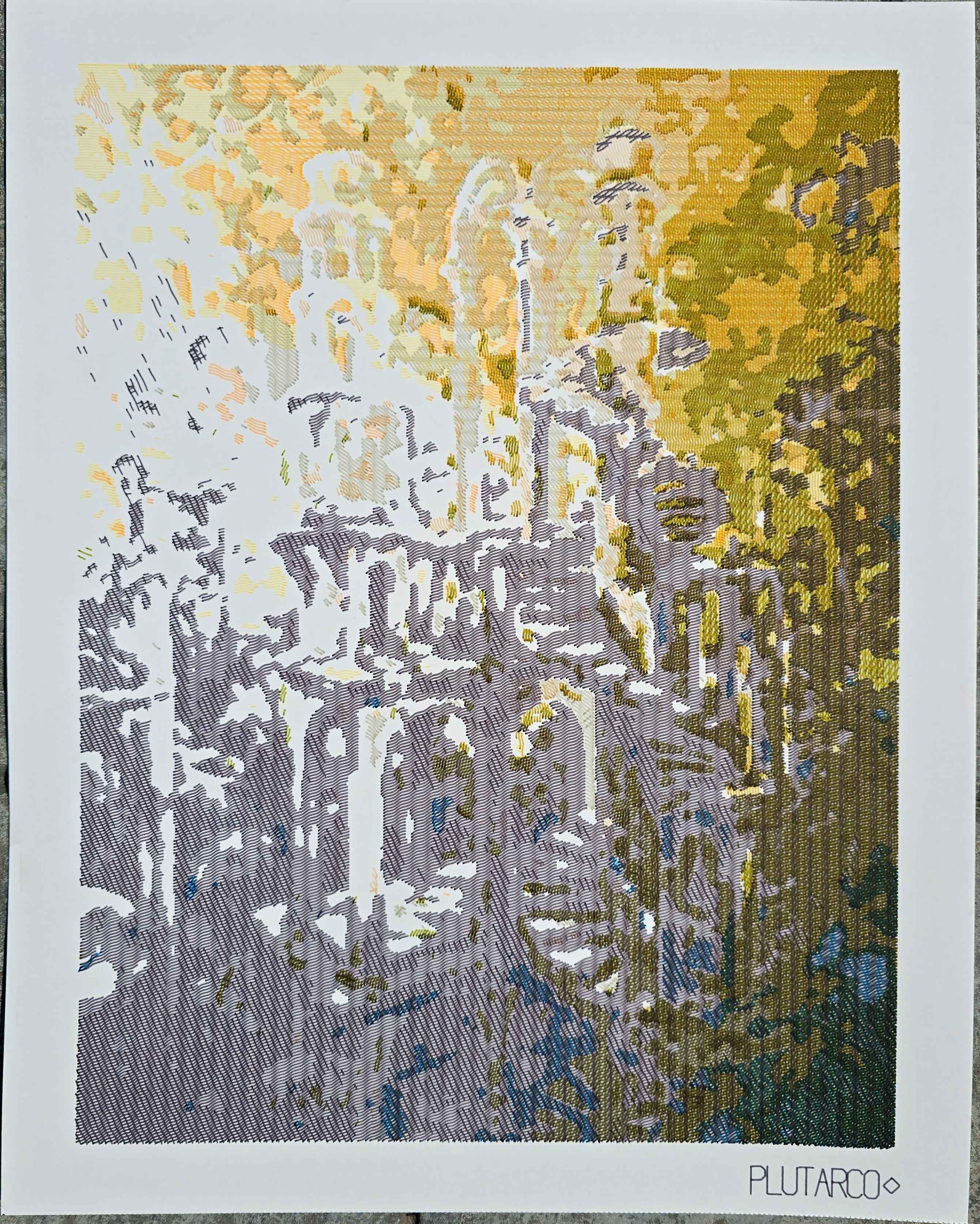 Las Pozas -- 8-color pen plot painting by Plutarco